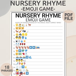 Nursery Rhymes Emoji Game | Emoji Nursery Rhymes Game | Emoji Pictionary Baby Shower Game | Printable Emoji Nursery Rhymes | Baby Emoji Game