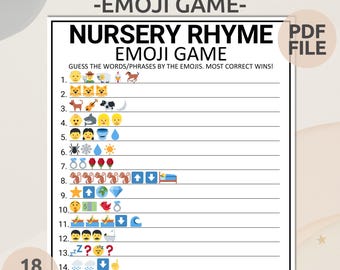 Juego de rimas infantiles con emojis / Juego de rimas infantiles con emojis / Juego de Pictionary con emojis para baby shower / Rimas infantiles con emojis para imprimir / Juego de emojis para bebés