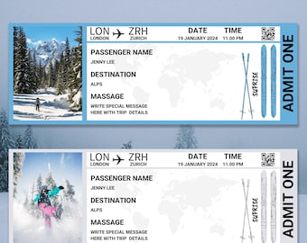 Bearbeitbare Ski Pass Ticket Vorlage | Skipass Karte | Druckbares Skiticket | Überraschungs-Skiausflug Reveal | Bordkarte Ticket