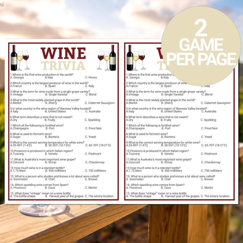 Jogo de Perguntas e Respostas sobre Vinhos | Quiz de Vinhos para Imprimir | Jogo de Perguntas e Respostas para Festa de Vinhos | Jogos para Festa de Vinhos e Queijos para Imprimir | Quebra-Gelo para Degustação de Vinhos imagem 5
