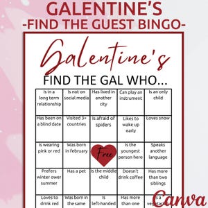 Galentines Day Gast Bingo Spiel | Galentines lernen Sie Bingo kennen | Druckbares Galentines Spiel | Ausdruckbare Mädchen Nacht Party Spiele