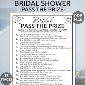Printable Bridal Pass the Prize Game | Pass the Gift Game | Pass the Gift Poem | Bridal Shower Pass the Prize Game | Bridal Shower Activity