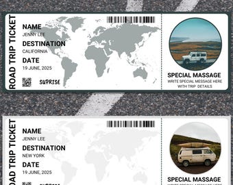 Editable Road Trip Ticket |  Printable Road Trip Ticket | Road Trip Invitation Voucher | Birthday Road Trip Ticket | Road Trip Gift Template