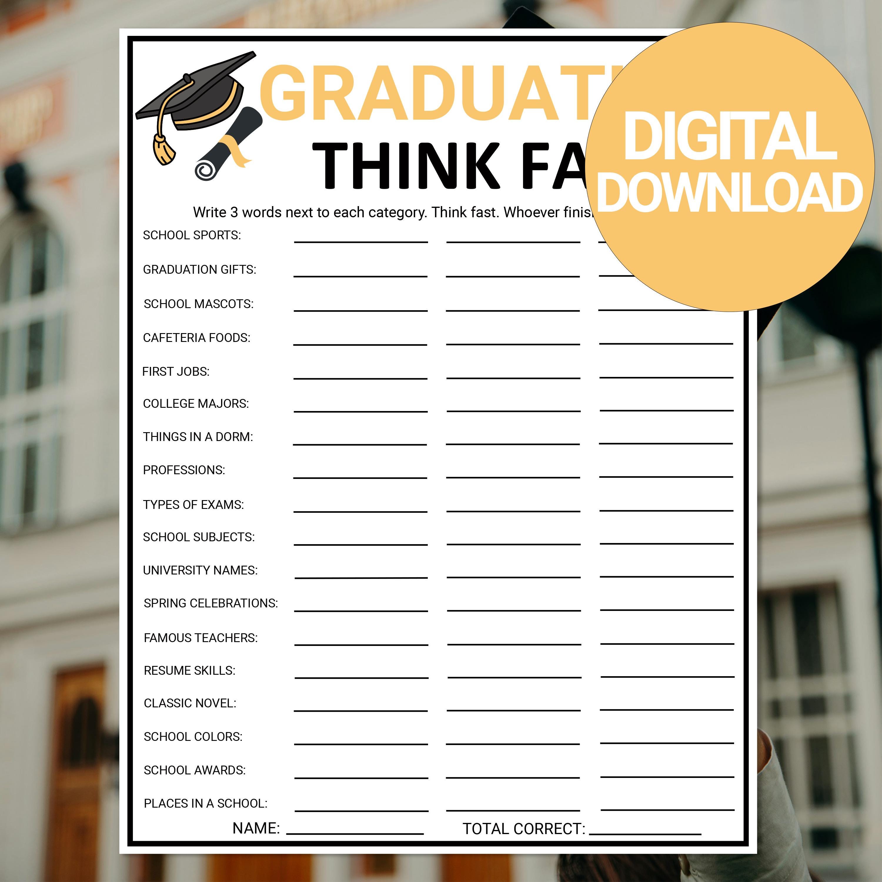 Graduation Think Quick Game | Graduation Think Fast Game | Printable ...
