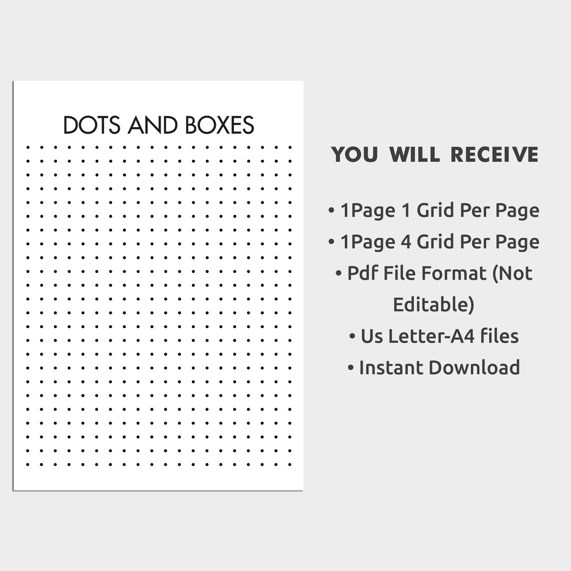 Dots and Boxes Game Printable Dots Game Classic Board Game Printable ...
