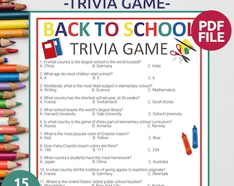 Juego de trivia de regreso a clases / Juego de regreso a clases / Actividad del primer día de clases / Juego de aula imprimible / Juego escolar para romper el hielo para niños