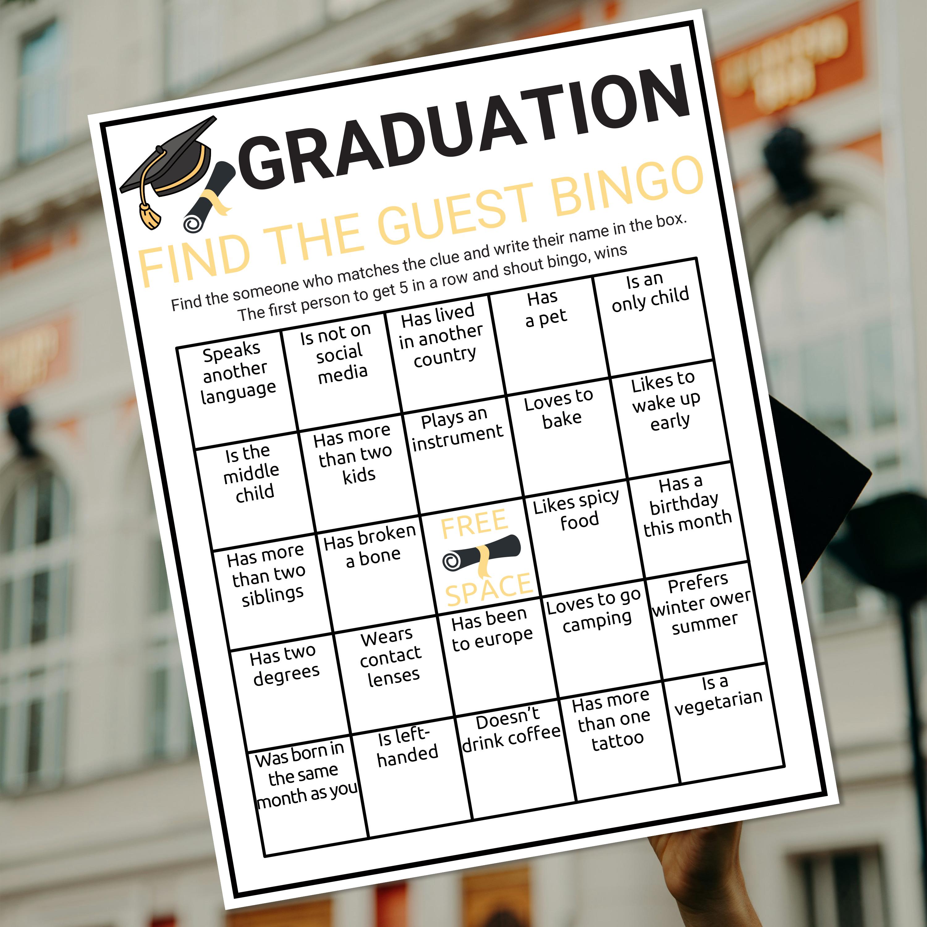 Graduate Mix and Mingle Bingo | Graduation Find the Guest Bingo ...