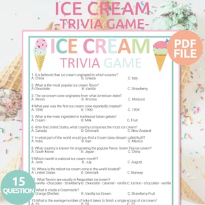 Ice Cream Trivia Game | Ice Cream Party Game | Printable Ice Cream Quiz | Ice Cream Birthday Party Game | Summer Party Games | Summer Trivia