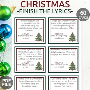 Christmas Carol Finish The Lyric Game | Christmas Song Game | Printable Christmas Game | Finish the Christmas Lyrics Game | Phrase Song Game