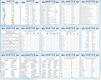 Winterspiele-Paket | Druckbare Winterpartyspiele | Winter-Quizspiele | Winteraktivitäten für Erwachsene und Kinder | Winter-Emoji-Quiz
