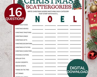 Weihnachts-Scattergories-Spiel | Druckbares Weihnachts-Schnelldenkspiel | Lustige Weihnachtsaktivität für Kinder und Erwachsene | Spiele für die Weihnachtsfeier der Familie