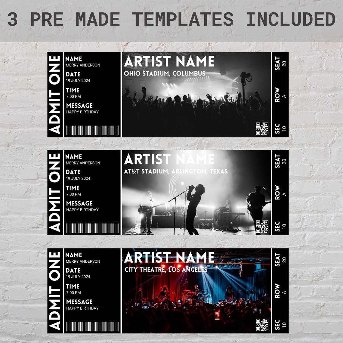 Editable Concert Ticket Template Custom Concert Ticket Personalized