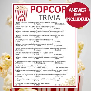 Popcorn Trivia Game Printable Popcorn Trivia Popcorn Quiz Game 