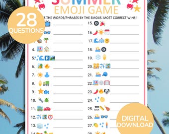 Summer Emoji Game | Summer Emoji Pictionary Game | Printable Summer Party Game | Beach Emoji Game | Fun Summer Activities | Pool Party Games