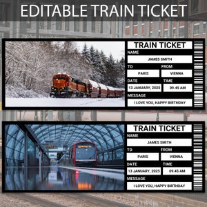 Sjabloon treinkaartje | Treinkaartje | Bewerkbare sjabloon voor treinkaartjes | Treinvoucher instapkaart | Afdrukbaar verjaardagscadeau treinkaartje