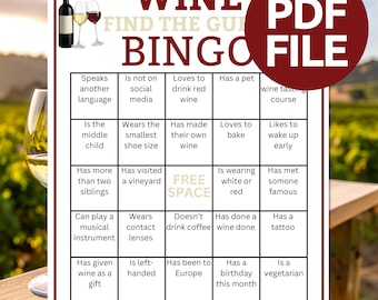 Wine Find Someone Who Game | Printable Fun Wine Game | Wine Night Party Activity | Wine & Cheese Party Game | Wine Tasting Game | Wine Bingo