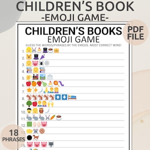 Quiz Emoji à imprimer sur les livres pour enfants | Jeu Emoji pour enfants | Jeu de livres pour enfants Emoji | Emoji Baby Shower Jeu | Jeux d'emoji pour bébé