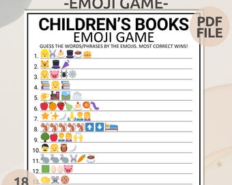 Children's Books Printable Emoji Quiz | Children's Book Emoji Game | Emoji Children's Book Game | Baby Shower Emoji Game | Baby Emoji Games