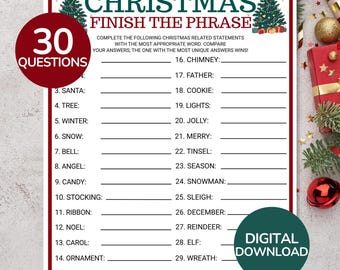 Christmas Finish the Phrase Game | Printable Christmas Party Game | Christmas Group Game | Christmas Family Games | Christmas Classroom Game