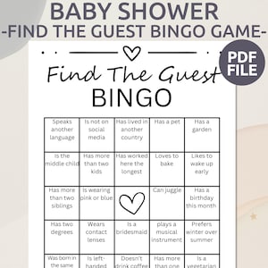 Baby Shower Find the Guest Bingo | Baby Shower Party Game | Minimalist Baby Shower Game | Printable Baby Shower Bingo | Baby Shower Activity