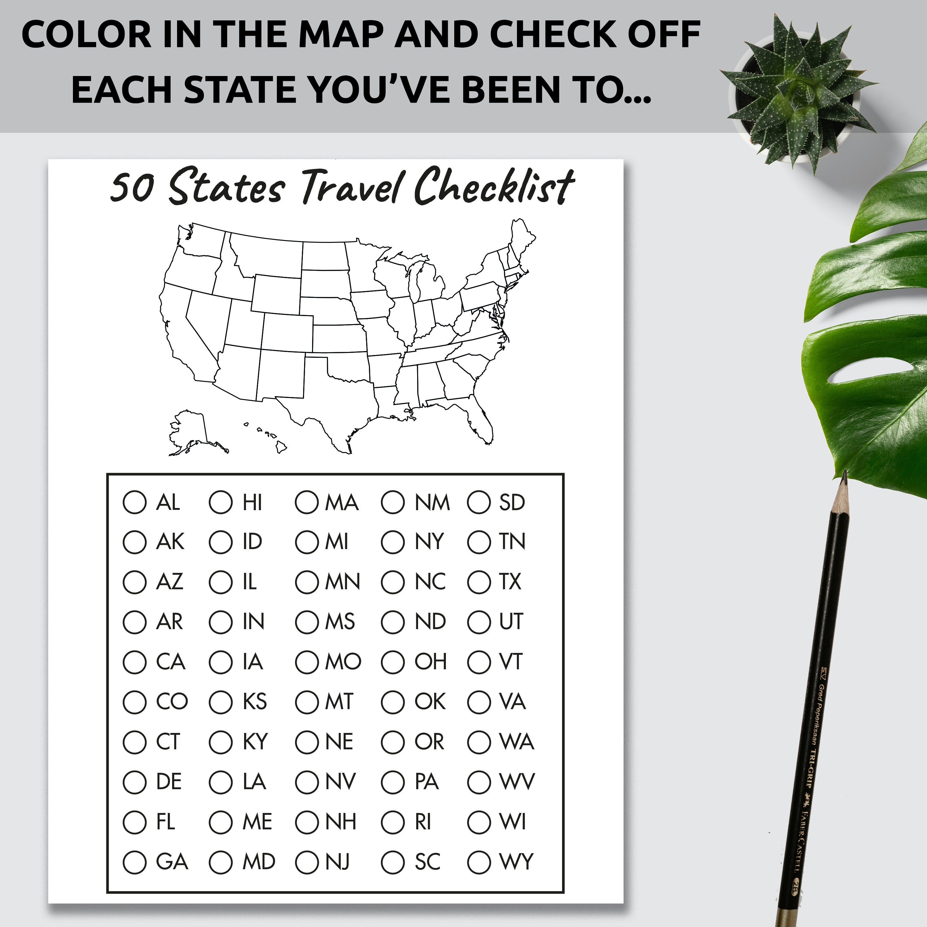 Lista de verificación de los 50 estados de EE. UU. / Desafío de los 50  estados / Mapa de los Estados Unidos / Plantilla de planificador / Mapa de  viajes / Rastreador, image size:3000x3000