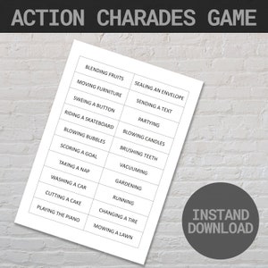 Printable Charades Game | Family Charades Game | Printable Charades for ...