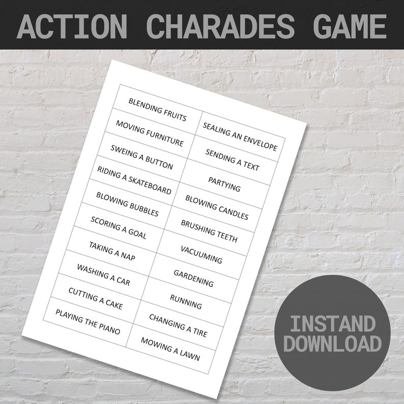 Printable Charades Game Family Charades Game Printable Charades for