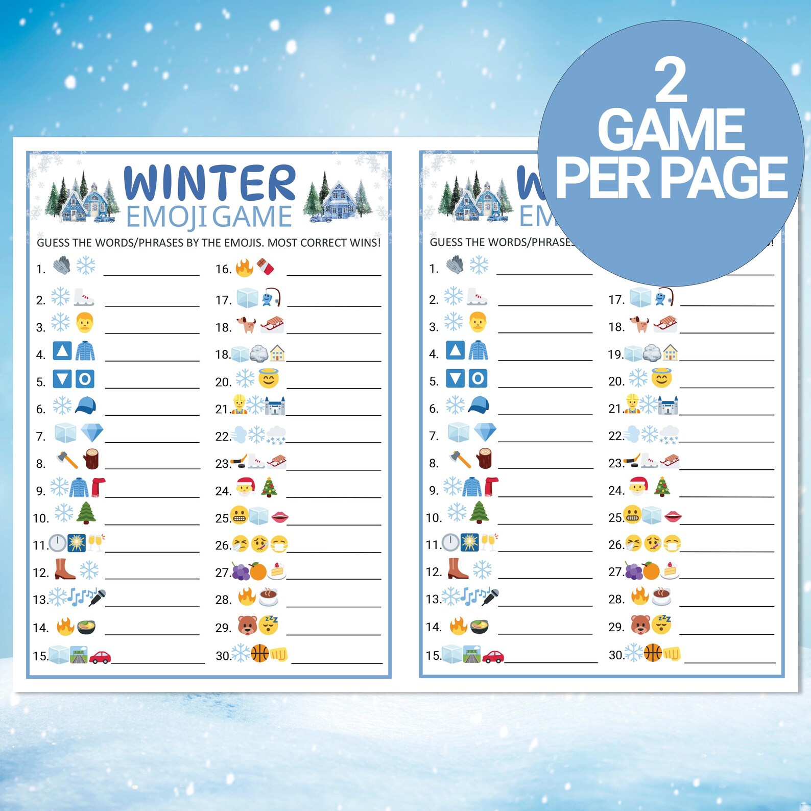 Winter Emoji Game | Winter Emoji Pictionary Game | Fun Printable Winter ...