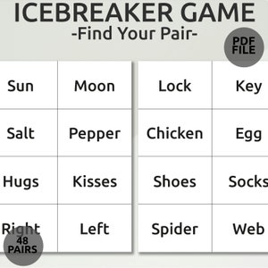 Trouvez votre duo | Jeu Apprenez à vous connaître | Jeu brise-glace | Jeu imprimable pour brise-glace de bureau | Jeu amusant pour les groupes, les amis et les équipes