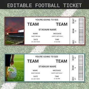 Cadeau billet de football | Billets de football | Billet anniversaire football | Billets de football imprimables | Cadeau surprise | Cadeau billets pour un match de football