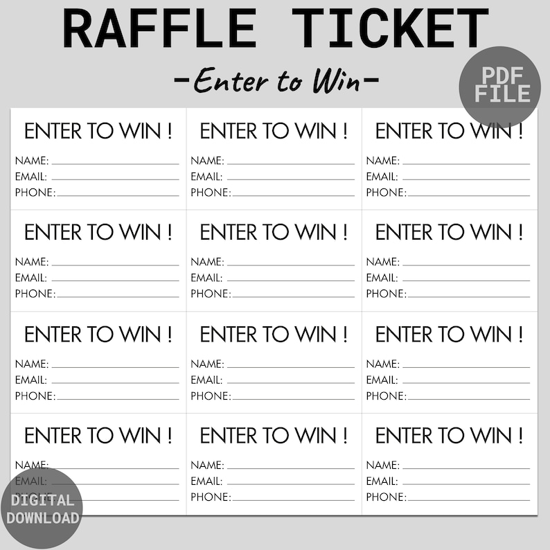 Including Raffle Printable Raffle Tickets | Enter to Win Tickets | Enter to Win ...