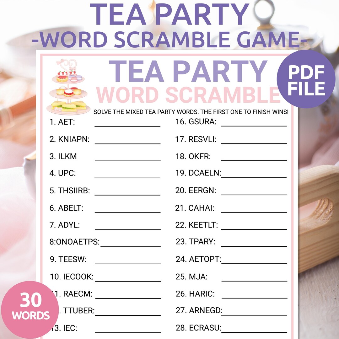 Tea Part Word Tea Party Word Scramble Game | Bridal Shower Tea Party Game | Printable ...