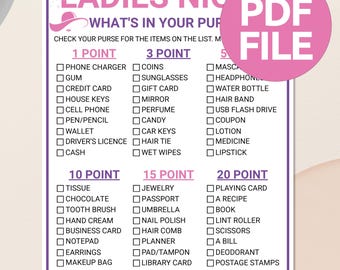 Ladies Night What's in Your Purse Game | Printable Ladies Night Group Game | Fun Women’s Party Game | Ladies Night Game | What's In Your Bag
