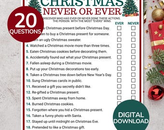 Christmas Ever or Never Game | Christmas Party Never Have I Ever Game | Printable Family Christmas Games | Christmas Icebreaker Office Games