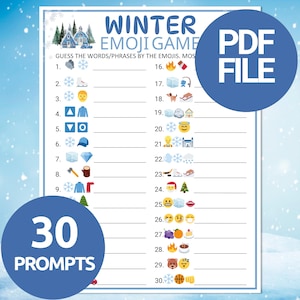 Winter Emoji Game | Winter Emoji Pictionary Game | Fun Printable Winter Game for Kids Adults | Winter Party Game | Winter Emoji Activities