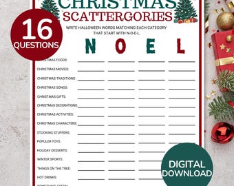 Christmas Scattergories Game | Printable Christmas Think Fast Game | Fun Christmas Activity for Kids, Adults | Christmas Family Party Games