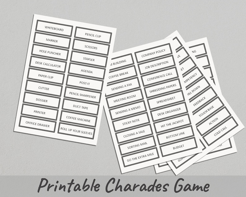 Printable Charades Game | Office Action Charades Cards | Work Group ...