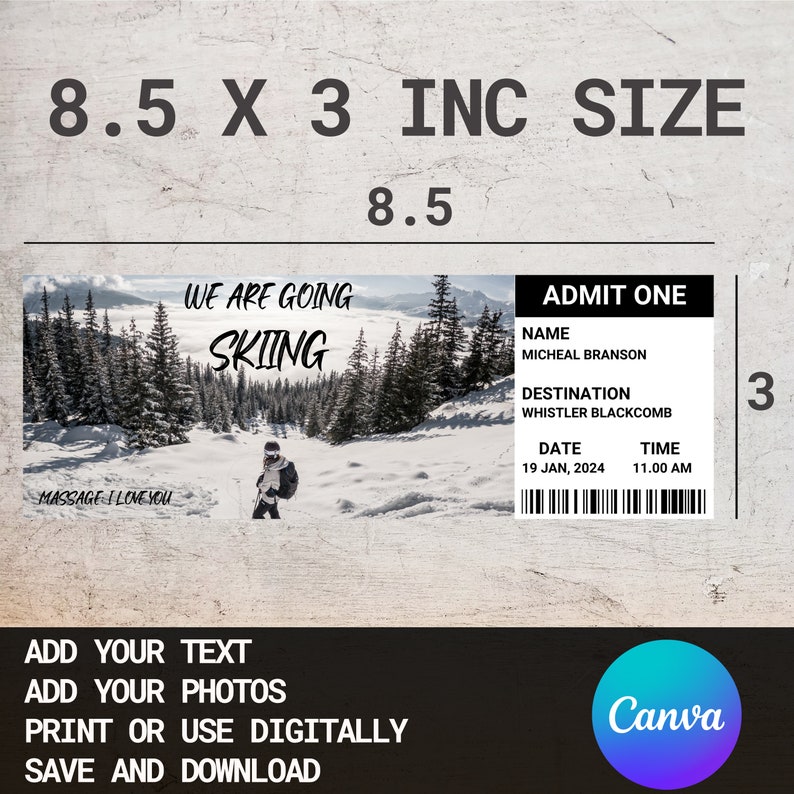Editable Skiing Pass Ticket Template Skiing Pass Ticket Printable ...