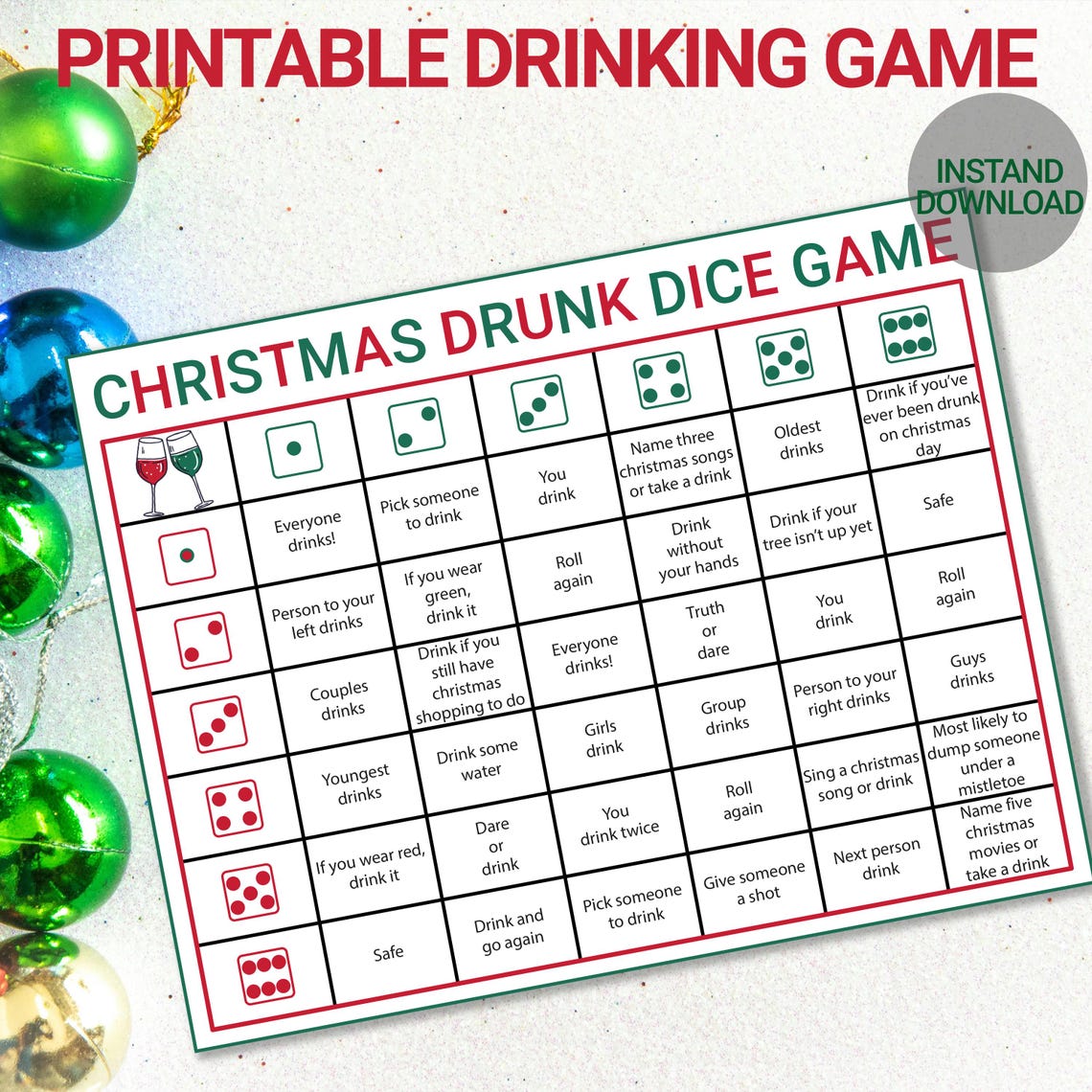 Drunk Dice Christmas Drinking Game Christmas Party Game Christmas — free download