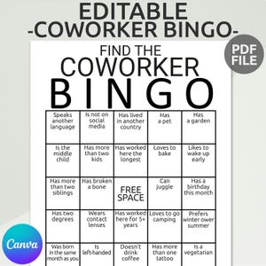 Bearbeitbarer Mitarbeiter Bingo | Finde jemanden, der Bingo Spiel | Teambildungs-Aktivität | Bearbeitbar Arbeit Büro Party Spiele | Bingo Spiel für Mitarbeiter