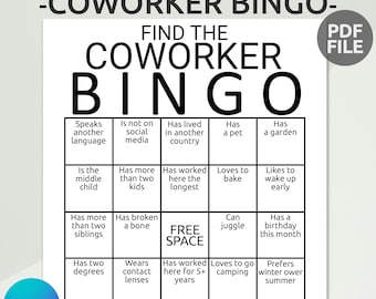 Editable Coworker Bingo | Find Someone Who Bingo Game | Team Building Activity | Editable Work Office Party Games | Bingo Game for Coworkers
