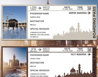 Hajj Boarding Pass | Editable Umrah Mubarak Boarding Pass | Editable Umrah Mubarak Boarding Pass | Makkah Umrah Gift | Islamic Travel Ticket