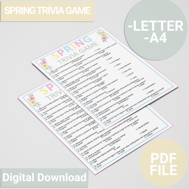 Spring Trivia Game | Spring Party Game | Printable Spring Game | Fun ...