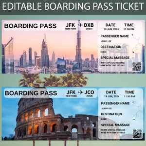 Editable Boarding Pass Template | Printable Airline Ticket | Boarding Pass Surprise Gift Ticket | Printable Personalized Airline Ticket