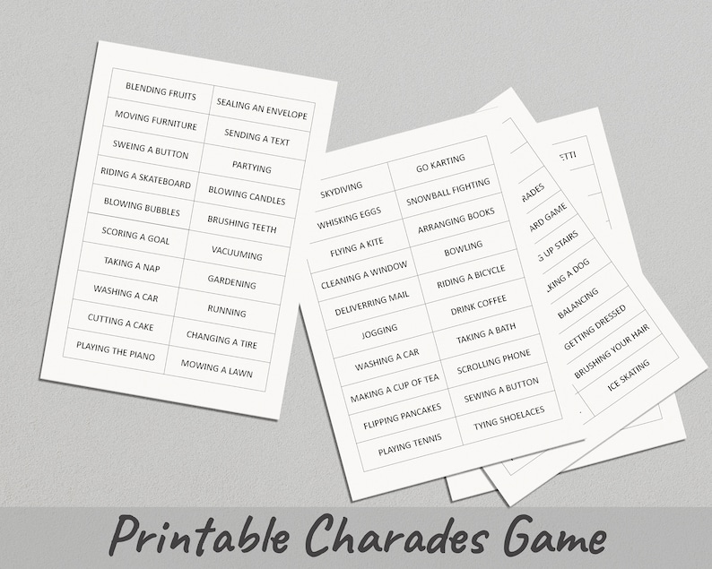 Printable Charades Game | Family Charades Game | Printable Charades for ...