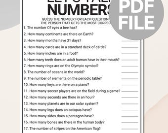 Let's Talk Numbers Game | Printable Lets Talk Numbers Game | Fun Icebreaker Trivia Quiz | Team Building Game | Minimalist Party Starter Game