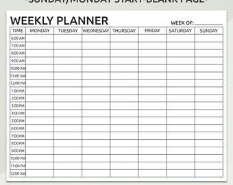 Printable Weekly Planner | Weekly Schedule | Hourly Weekly Planner | Printable Half Hour Time Planner | Time Blocking | Weekly To Do List