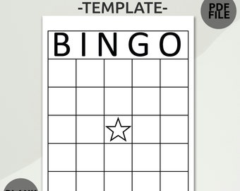 May include: A blank bingo card template with a black and white design. The card has a free space in the center marked with a star.