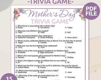 Mother's Day Trivia Game | Mothers Day Game | Printable Mother's Day Quiz | Mothers Day Party Game | Mother's Day Activity for Kids & Adults