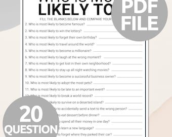 Who Is Most Likely To Game | Printable Most Likely To Game | Fun Staff Meeting Game | Icebreaker Game | Conversation Starter For Adults Kids